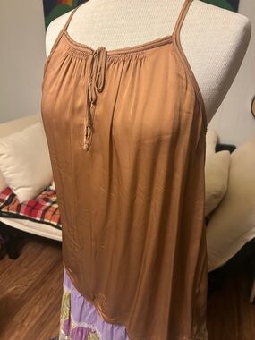 Vince Satin Spaghetti Strap Cami in Caramel